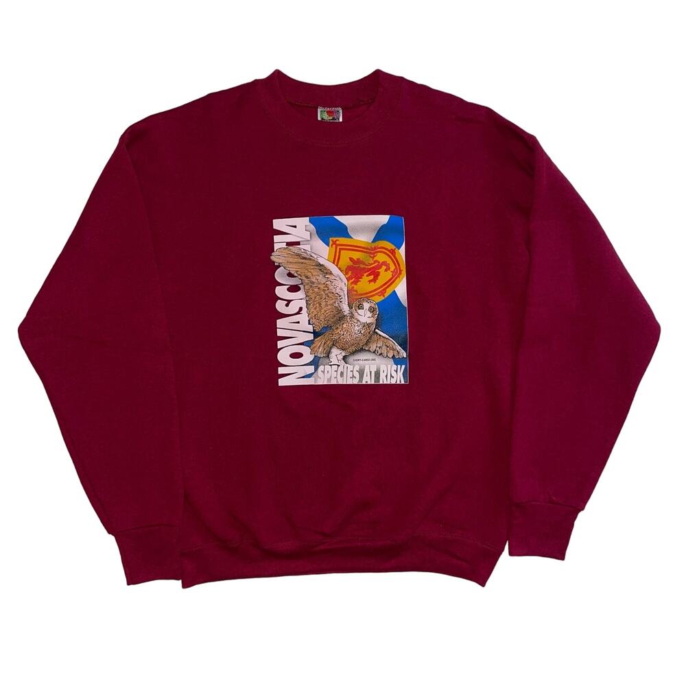 Vintage 90s Nova Scotia Canada Short Eared Owl Nature Crewneck Sweatshirt